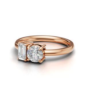 IGI Certified Lab Grown Diamond Toi Et Moi <b>Ring</b> 18K Yellow / White & Rose Gold Round & Emerald Shape Engagement <b>Ring</b> For Women - Product Image 2