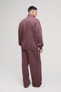 Survêtement décontracté respirant personnalisé avec logo, marron, coupe ample et carrée, col zippé à bec, pour homme, grande taille, vêtement de sport chaud pour l'hiver - Product Image 3