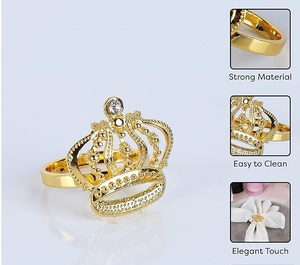 Anneau de serviette en métal en forme de diamant or couronne royale thème pour mariages anniversaires et fêtes - Product Image 5