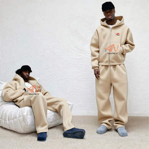 ชุดวอร์มผู้ชายแบบสั่งทำพิเศษ 450 500gsm กางเกงวอร์มทรงจ็อกเกอร์ผู้ชาย ผ้าหนานุ่มทรงหลวม กางเกงวอร์มมีฮู้ด ชุดเซ็ตเสื้อฮู้ดมีซิปและกางเกงวอร์มผู้ชาย - Product Image 2