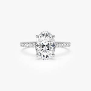 Anillo de compromiso único con diamante cultivado en laboratorio de 2.40 ct, corte E-F VS, en oro de 14K, con halo oculto ovalado pavé, ideal para regalo de aniversario nupcial. - Product Image 3