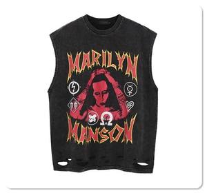 2024 แฟชั่นฤดูร้อนที่กําหนดเองกราฟิกพิมพ์VINTAGEกรดล้างเสื้อกล้ามDROP Y2K Streetwear Hip Hopเสื้อยืดแขนกุดขนาดใหญ่ - Product Image 4