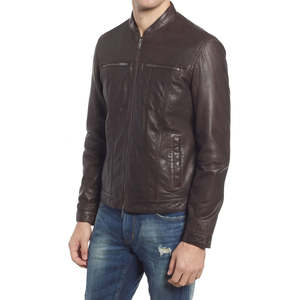Trending High Quality Black Leather Jacket with Stand Collar Front Logo Vintage Style Winter Men's Leather Jackets Cheap Price - Product Image 6