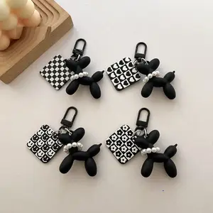 Creative HOT Kawaii black Balloon Dog Key Chain Pearl Mobile Phone Bag Charm Pendant 3D Cartoon animal PVC Balloon Dog Keychain