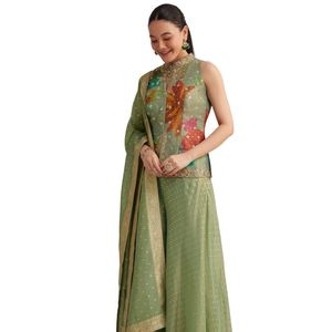 Pista verde ricamato floreale tuta all'ingrosso donna abbigliamento etnico OEM fabbrica fornitore di massa Set di moda personalizzato - Product Image 2