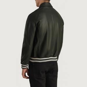Factory Manufacturer Low Price <b>Men</b> Varsity <b>Jackets</b> Warm Winter Streetwear Walton Green Leather Varsity <b>Jacket</b> - Product Image 3