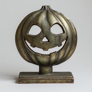 Lanterne citrouille en aluminium fabriquée à la main, surface patinée antique avec détails percés, parfaite pour les fêtes saisonnières d'Halloween - Product Image 1