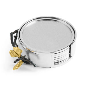 Luxury <b>Silver</b> <b>Coaster</b> Set With Gold Leaf Design Handmade Metal Drink <b>Coasters</b> For Home Bar Restaurant And Hotel Use - Product Image 1