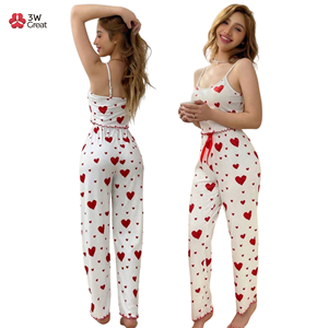 Vendita 2025 da <span class=keywords><strong>donna</strong></span> romantici di lusso a due pezzi stampa a cuore indumenti da notte estivi gilet e pantaloni corti traspiranti - Product Image 1