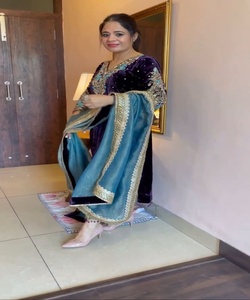 Ropa Islámica, Traje de Tres Piezas de Lino Negro Cosido para Mujer Musulmana, Moda Pakistaní, Vestido para Eid, Bodas y Fiestas - Product Image 5