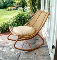 Fauteuil à bascule antique en rotin naturel pour personnes âgées, dossier confortable, massage relaxant, fauteuil en bambou et osier, cuir PU, intérieur/extérieur