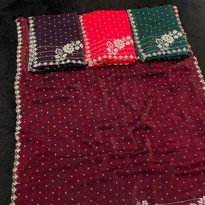 Bordado de trabajo de cuentas pesadas en tela de satén brillante Fendy Sartin Rich para trajes de ocasiones especiales y saris de diseñador y novia - Product Image 1