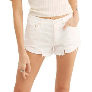 Shorts Vaqueros de Mezclilla Personalizados OEM para Mujer, de Alta Calidad, Algodón, Desgastados, Transpirables, Cintura Elástica, Cintura Media - Product Image 2