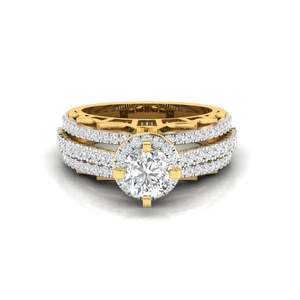 Anillo de compromiso con diamante de corte halo redondo de 1.25 ct, color F, claridad VS, diamante cultivado en laboratorio en oro de 14 quilates para regalo de aniversario nupcial. - Product Image 1