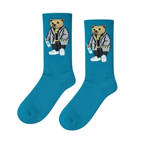 Blue Bear Patterned Long Tennis <b>Socks</b> for Girls Breathable Nylon Crew Length with Custom Logo for Daily Use and Summer Season - Product Image 1