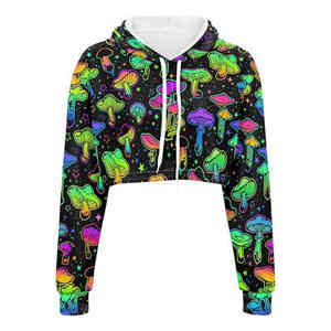 Última moda de invierno Sudadera con capucha con estampado de logotipo personalizado para mujer Top corto de manga larga 100% algodón patrón sólido - Product Image 1