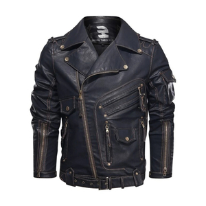 Personalizar chaqueta de cuero genuino de los hombres de la vendimia marrón de cuero de vaca abrigo de los hombres de moda delgada chaquetas de motorista para hombres - Product Image 2