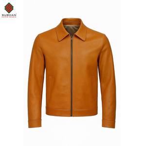 Blouson aviateur en cuir synthétique fait main, coupe ajustée, uni, décontracté, hiver, fermeture éclair, service OEM - Product Image 1