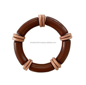 Women's <b>Gold</b> Accents Curved Tube <b>Bracelets</b> Single Skinny Acrylic Bamboo <b>Bead</b> Bangles More Colors Fashionable Bangles - Product Image 1