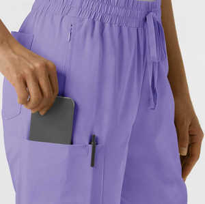 2025 recién actualizado tela elástica Spandex poliéster manga corta cuello en V conjunto de uniforme de Hospital para mujeres - Product Image 4