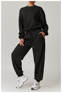 Ensemble survêtement 2 pièces de haute qualité avec logo personnalisé, épaules tombantes, prix de gros bon marché, vêtements de jogging d'entraînement, survêtements pour femmes - Product Image 6