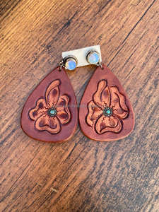 New Arrival Western Style Hand Tooled Carving Leather <b>Earrings</b> Women Cute Trendy Teardrop <b>Earring</b> Tooled Leather Fashion Jewelry - Product Image 2
