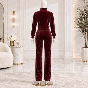 Women <b>Velvet</b> <b>Tracksuit</b> Full Sleeve Solid Color Half-Zip Zipper Fly Side Pockets Elegant Autumn Wear Wholesale Rate OEM Custom - Product Image 3