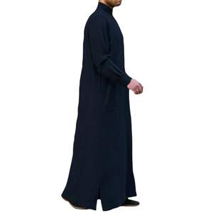 Navy Blue <b>Men</b> Thobe Minimalist Saudi Kandura Islamic Jubba Dishdasha Arabic Long Sleeve <b>Robe</b> For Prayer And Formal - Product Image 2