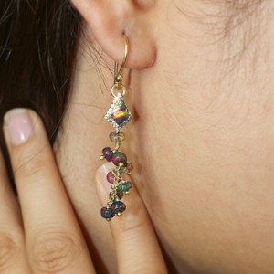 Pendientes de Aro con Cuentas de Ópalo Etíope Vintage para Mujer, Estilo Minimalista, Aros de Moda con Hermoso Dije de Ópalo - Product Image 2