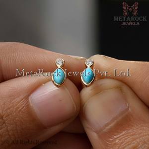 Marquise ต่างหูเม็ดเดี่ยวรูปเทอร์ควอยซ์,ต่างหูเม็ดเพชรสีทอง14K สีเหลืองล้วนมินิมอลเครื่องประดับแฟชั่นขายส่ง - Product Image 6