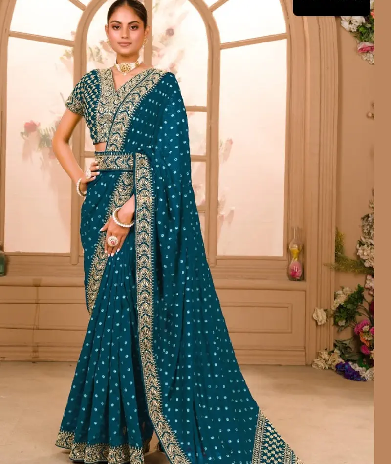 Indische Designer Hochzeit Wear Collection Sari mit Banglory Seide mit Stickerei Arbeit Spitze Grenze Bluse Günstiger Preis Indisches Kleid