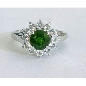Shah Gems 925 Sterling <b>Silver</b> <b>Solitaire</b> <b>Ring</b> with Natural Chrome Diopside and White Topaz for Everyday Wear for Women - Product Image 1