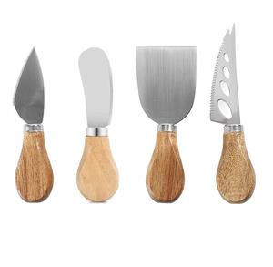Juego de cuchillos para queso de 4 piezas con diseño de mango de madera Juego de cubiertos de cocina y vajilla de 4 piezas Mantequilla de acero inoxidable Pizza Queso - Product Image 1