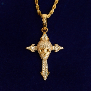 Moissanite Iced Out Skull <b>Cross</b> <b>Pendant</b> Necklace 925 <b>Sterling</b> <b>Silver</b> Hip Hop <b>Pendant</b> for Men Custom Bling <b>Pendant</b> - Product Image 3