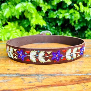 Ceinture en cuir véritable de qualité supérieure unisexe Broderie florale Style détresse Boucle centrale Longueur personnalisée Décontractée pour hommes - Product Image 3