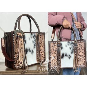 Nueva moda de pelo en cuero de vaca Floral mano de cuero con borlas bolso de mano oculto llevar mujeres monedero bolsos de cuero occidental - Product Image 1