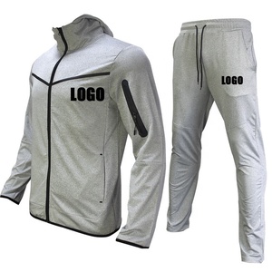 Survêtement de Jogging à capuche avec cordon de serrage pour hommes de haute qualité 100% coton solide respirant léger tenue de sport d'hiver contraste - Product Image 4