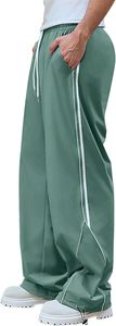Men's Midweight 100% Cotton Track Pants 2025 Straight Baggy High Anti-Wrinkle Acid Wash Summer Vacation Casual <b>Elastic</b> Zipper - Product Image 5