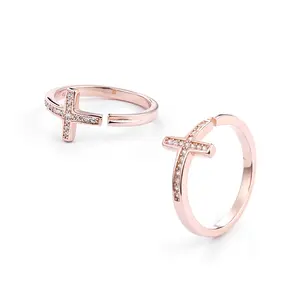 Đồ trang sức Stackable mở có thể điều chỉnh 925 chữ thập Sterling Silver Rose Gold Rings đối với phụ nữ