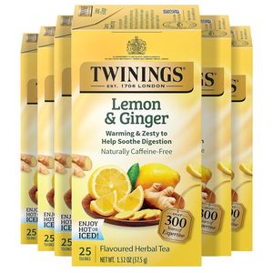 Thé aux herbes citron et gingembre Twinings, sachets individuels, 25 unités (lot de 6) - Product Image 1