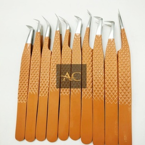 Juego de pinzas profesionales de Color marrón, venta al por mayor, extensión de pestañas con agarre de diamante de acero inoxidable, logotipo personalizado sostenible - Product Image 2