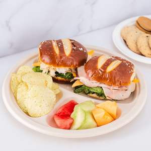 Assiette en bagasse à 3 compartiments de 10 pouces, résistante à la chaleur, compatible micro-ondes, pour restaurant, camping, pique-nique - Product Image 4