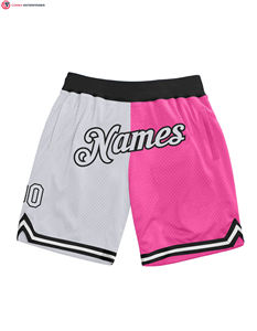 Pantalones cortos de tabla auténticos personalizados negro blanco moda baloncesto retroceso dividido cintura media Casual elástico transpirable diseño de punto - Product Image 4