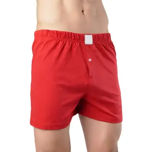 Boxers masculinos de cor vermelha, boxers soltos e respiráveis, 100% algodão, com cintura elástica, para venda com amostra grátis, cor quente