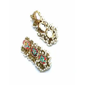 Conjunto de gargantilla con cuentas de crema Kundan para bodas - Product Image 4