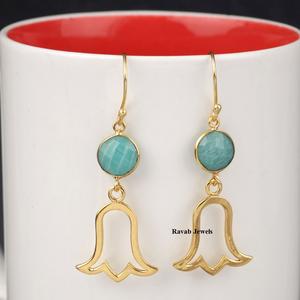 ต่างหูห้อยอัญมณีอเมซอนไนต์ชุบทอง10มม. 925ดีเงินสเตอร์ลิงสำหรับงานแต่งงานของขวัญที่กำลังมาแรงของผู้หญิง - Product Image 4