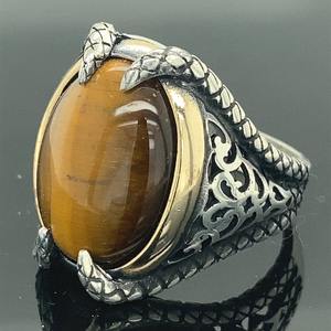 Anillo de garra de plata 925 hecho a mano para hombre, anillo de piedras preciosas de piedra de ojo de Tigre, joyería fina - Product Image 6