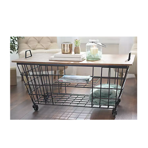 Muebles de lujo únicos vintage, mesa de centro de alambre de hierro inferior, mesa de centro de estilo tambor superior de madera, mesa de centro de jardín para el hogar - Product Image 2