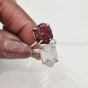 Anillo de Plata de Ley 925 con Piedras Naturales de Granate y Piedra Lunar para Mujer, Estilo Bohemio, Regalo de Navidad o San Valentín - Product Image 1