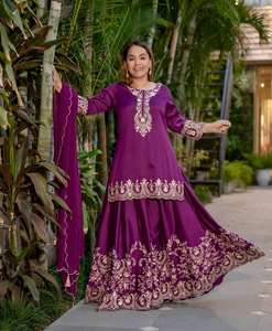 Nouvelle collection de créateurs, costume indien traditionnel ethnique en soie pour femmes, broderie lourde, Gharara Salwar Kameez, pour les fêtes et les mariages - Product Image 3